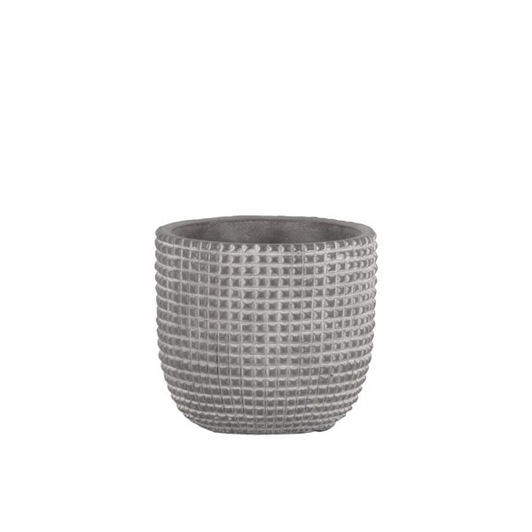 Urban Trends Collection Cement Round Pot with Engraved Square Lattice Tapered Bottom Natural  Light Gray Small 53822